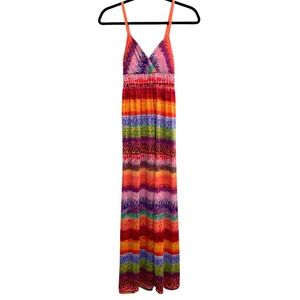 Planet Gold Multicolored Maxi Dress w/ Adjustable Straps & Padding Size S